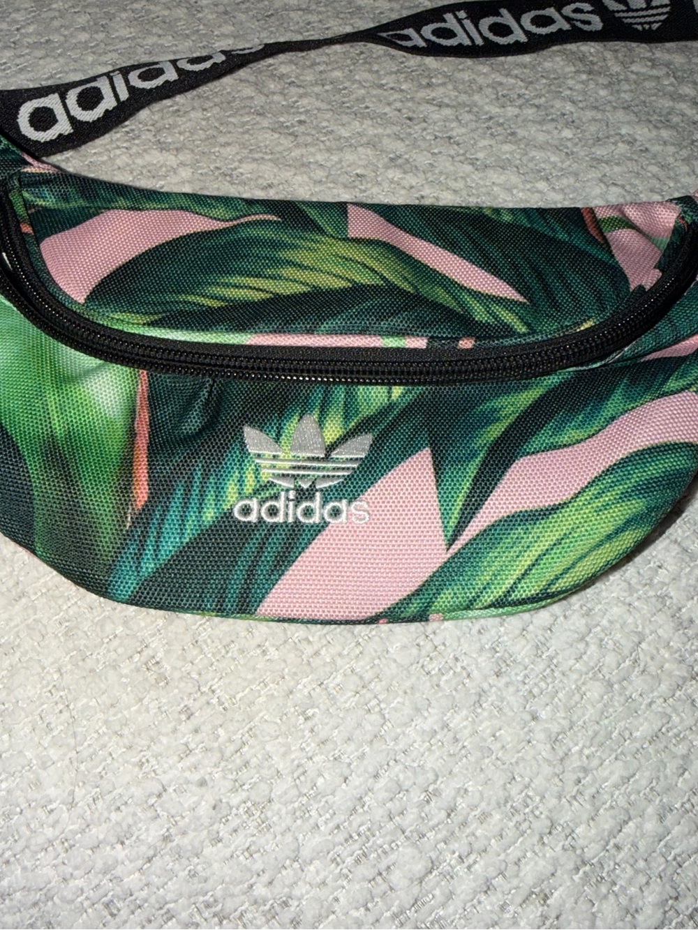 adidas Pink and Green Tropical Leaf Crossbody Waist Bag